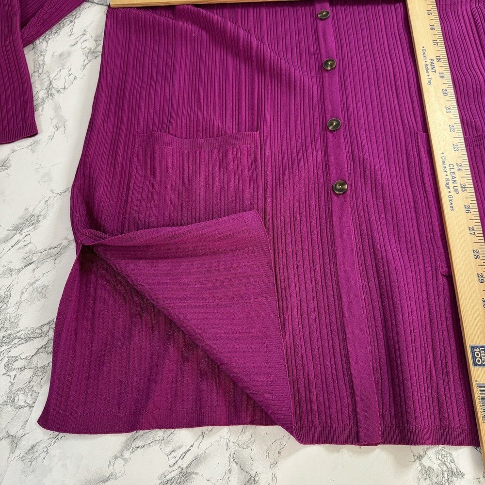 NEW‎ Chico's Ribbed Long Cardigan Sweater Blooming Dahlia Fuchsia Pockets 3 XL - Picture 6 of 13
